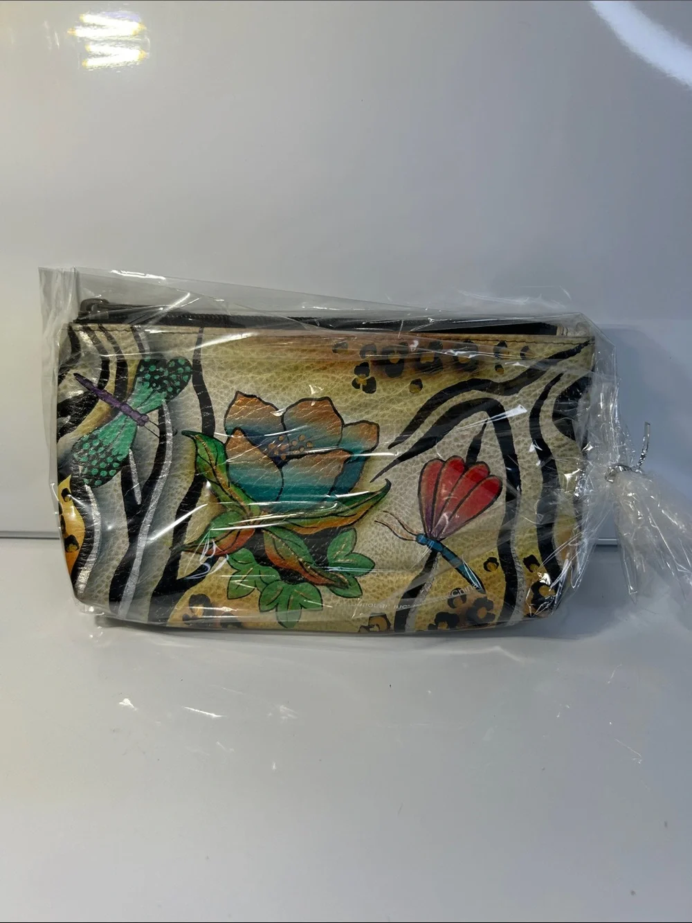Anuschka Genuine Hand Painted Leather Floral Theme Zipper Pouch